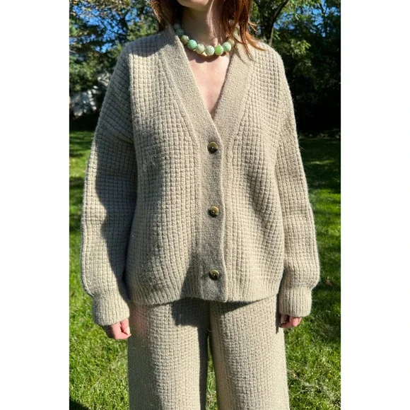 Lauren Manoogian Waffle Cardigan Sweater & Pant Sz 3 Large Set Alpaca Willow